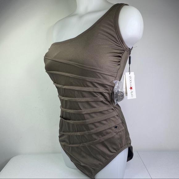 CALVIN Klein One Shoulder Starburst One Piece - Picture 7 of 11